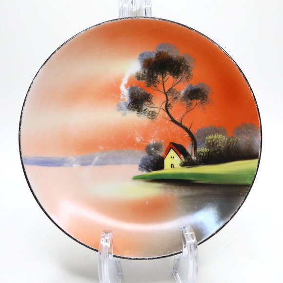 Vintage Noritake Hand Painted Decorative Plate - Japanese Cabin / Lake - Picture 3 of 8